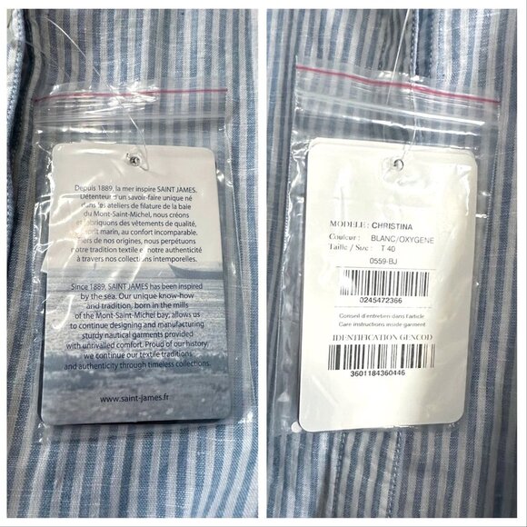 SAINT JAMES Christina Linen Striped Shirt Dress, Blue/white, Size 8 US/40 FR(EU) - Picture 4 of 16